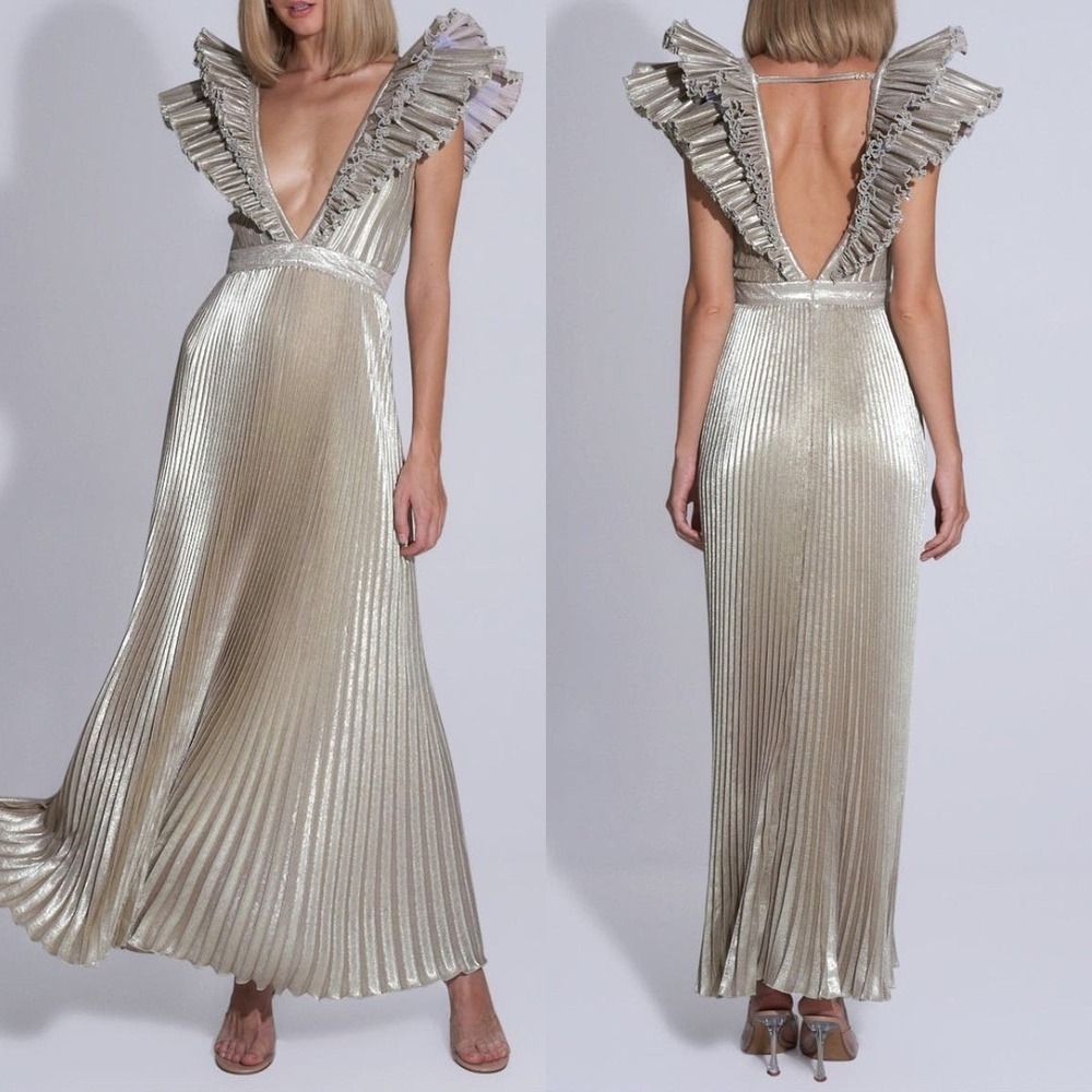 NWT L'IDEE Tuileries Metallic Ruffled Gown $599 - Size‎ US 8 / AU 12